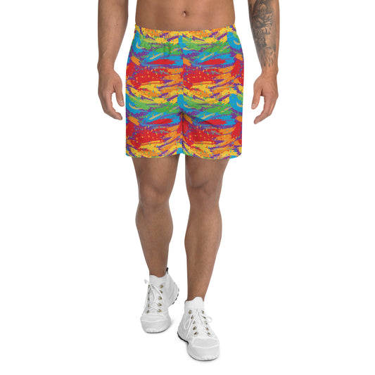 Rainbow Pride Men’s Recycled Athletic Shorts - LGBTQIA Red, Orange, Yellow, Green, Blue, Indigo, and Viole Athletic Short Pants - Parade Club Vacation Running Swimming