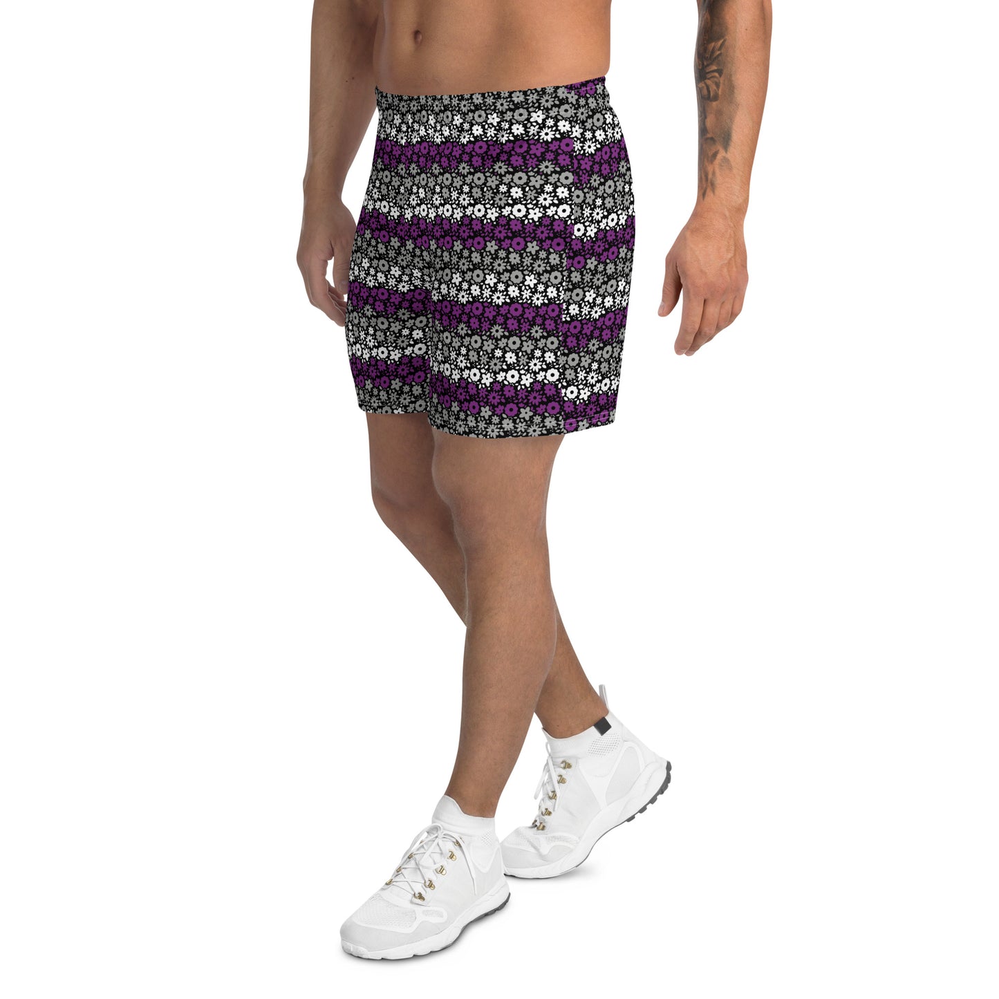 Asexual Pride Men’s Recycled Athletic Shorts - LGBTQIA Black, Gray, Purple, and White Athletic Short Pants - Parade Club Vacation Running Swimming