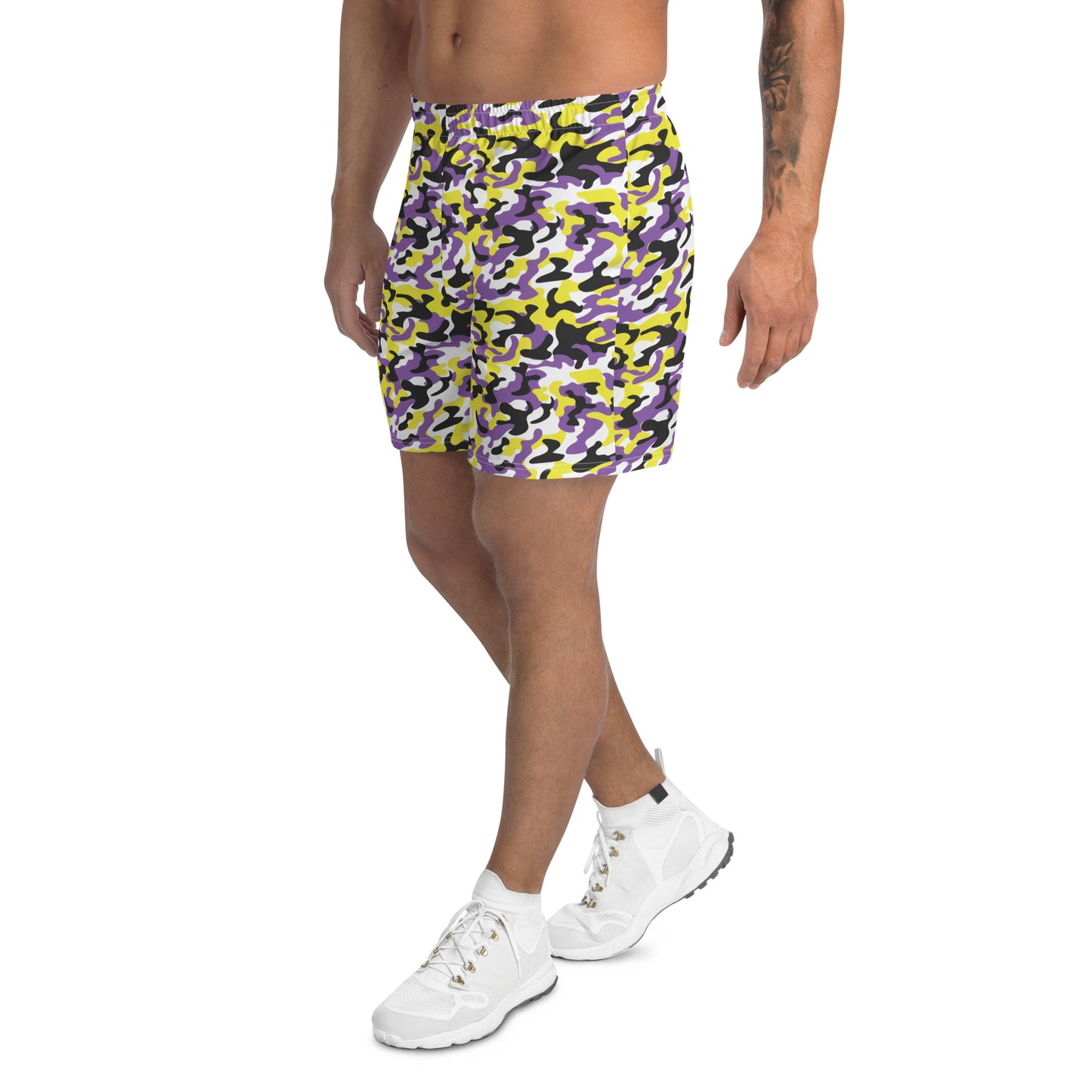 Non Binary Pride Men’s Recycled Athletic Shorts - LGBTQIA Yellow, Purple, White, Black Athletic Short Pants - Parade Club Vacation Running Swimming