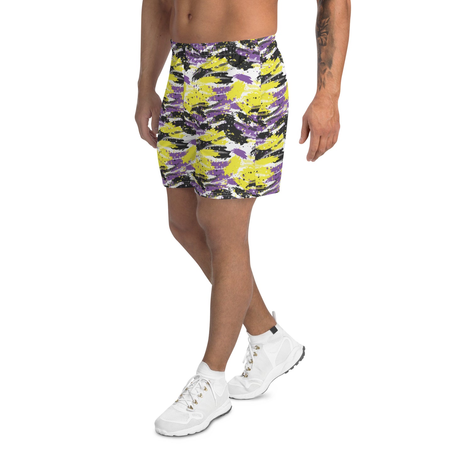 Non Binary Pride Men’s Recycled Athletic Shorts - LGBTQIA Yellow, Purple, White, Black Athletic Short Pants - Parade Club Vacation Running Swimming