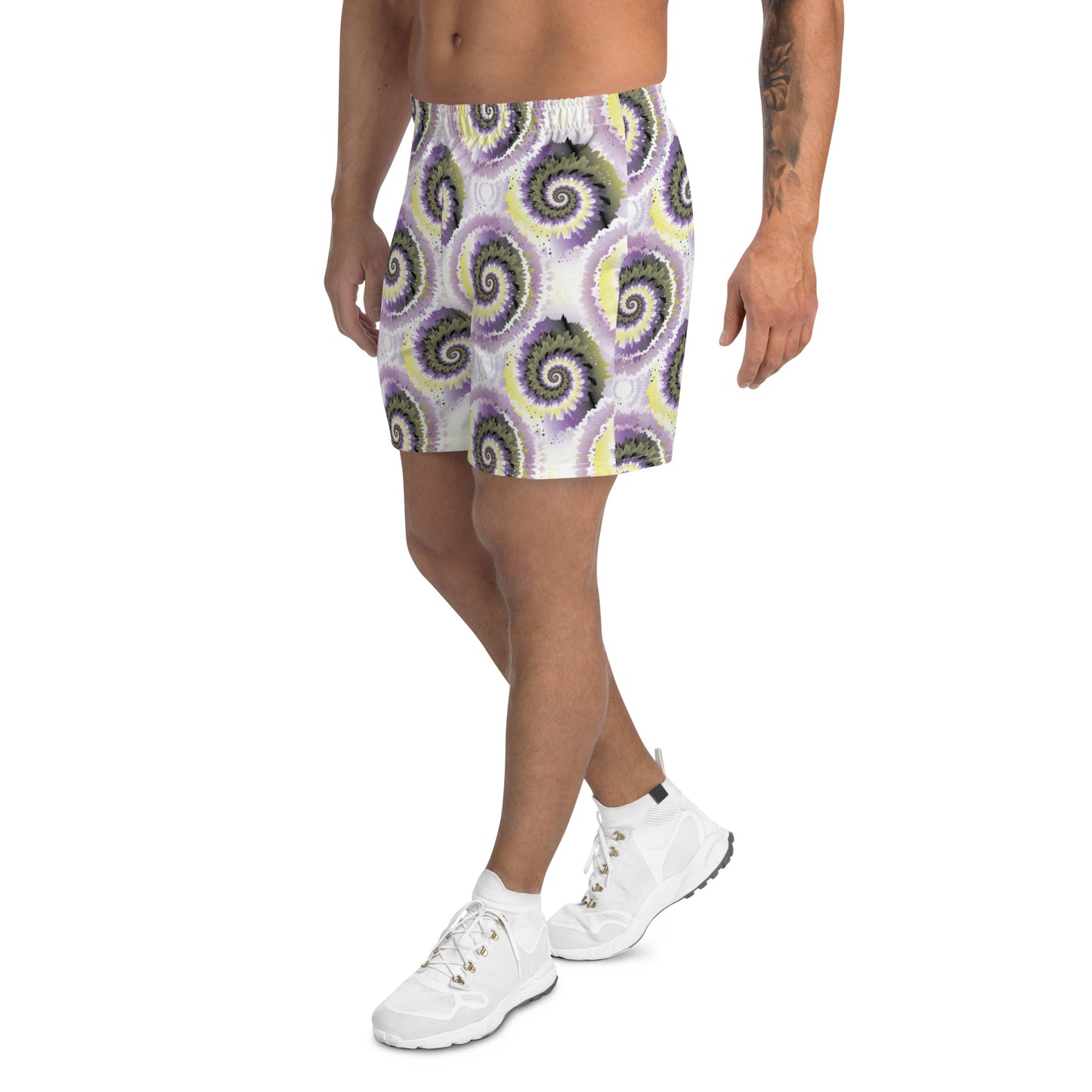 Non Binary Pride Men’s Recycled Athletic Shorts - LGBTQIA Yellow, Purple, White, Black Athletic Short Pants - Parade Club Vacation Running Swimming