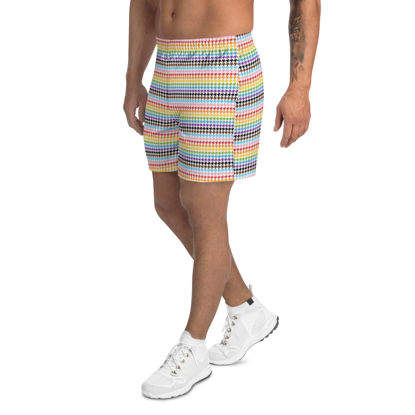 Progress Pride Men’s Recycled Athletic Shorts - LGBTQIA Red, Orange, Yellow, Green, Rainbow, Purple, Black, Pink and White Athletic Short Pants - Parade Club Vacation Running Swimming