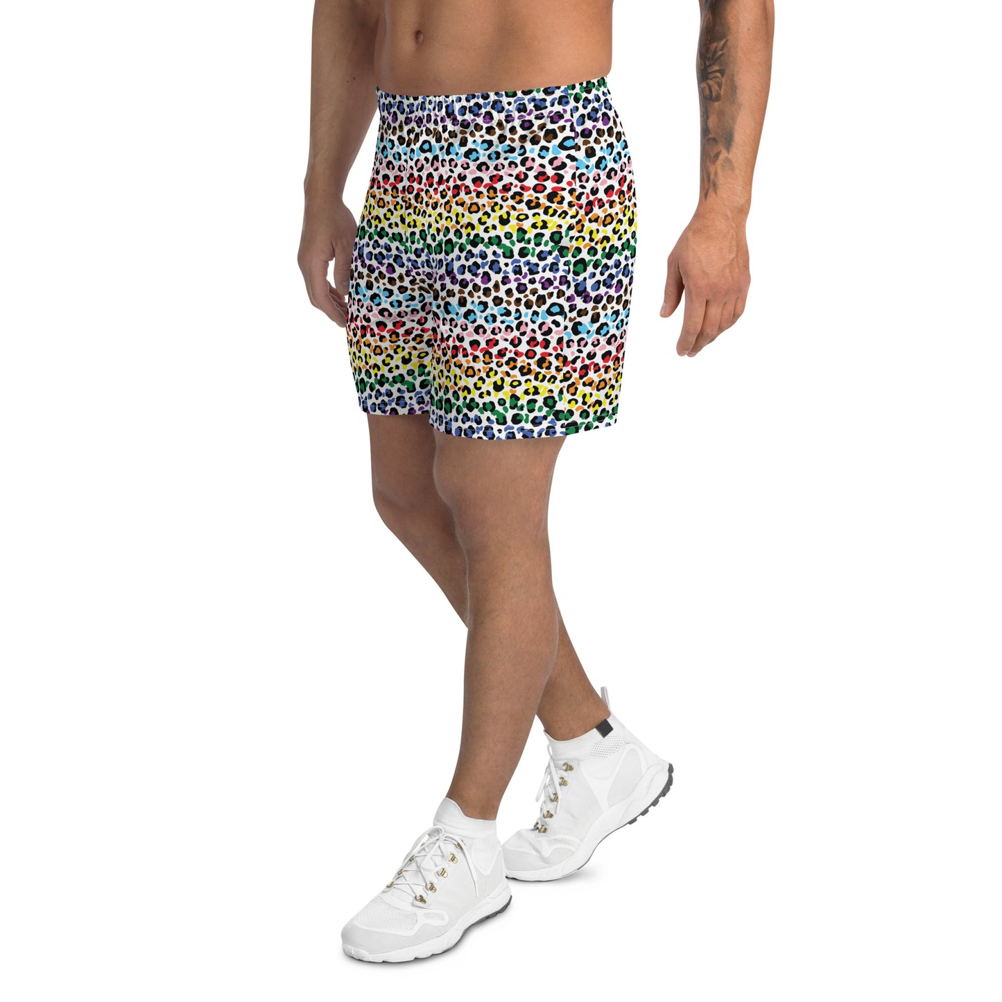 Progress Pride Men’s Recycled Athletic Shorts - LGBTQIA Red, Orange, Yellow, Green, Rainbow, Purple, Black, Pink and White Athletic Short Pants - Parade Club Vacation Running Swimming