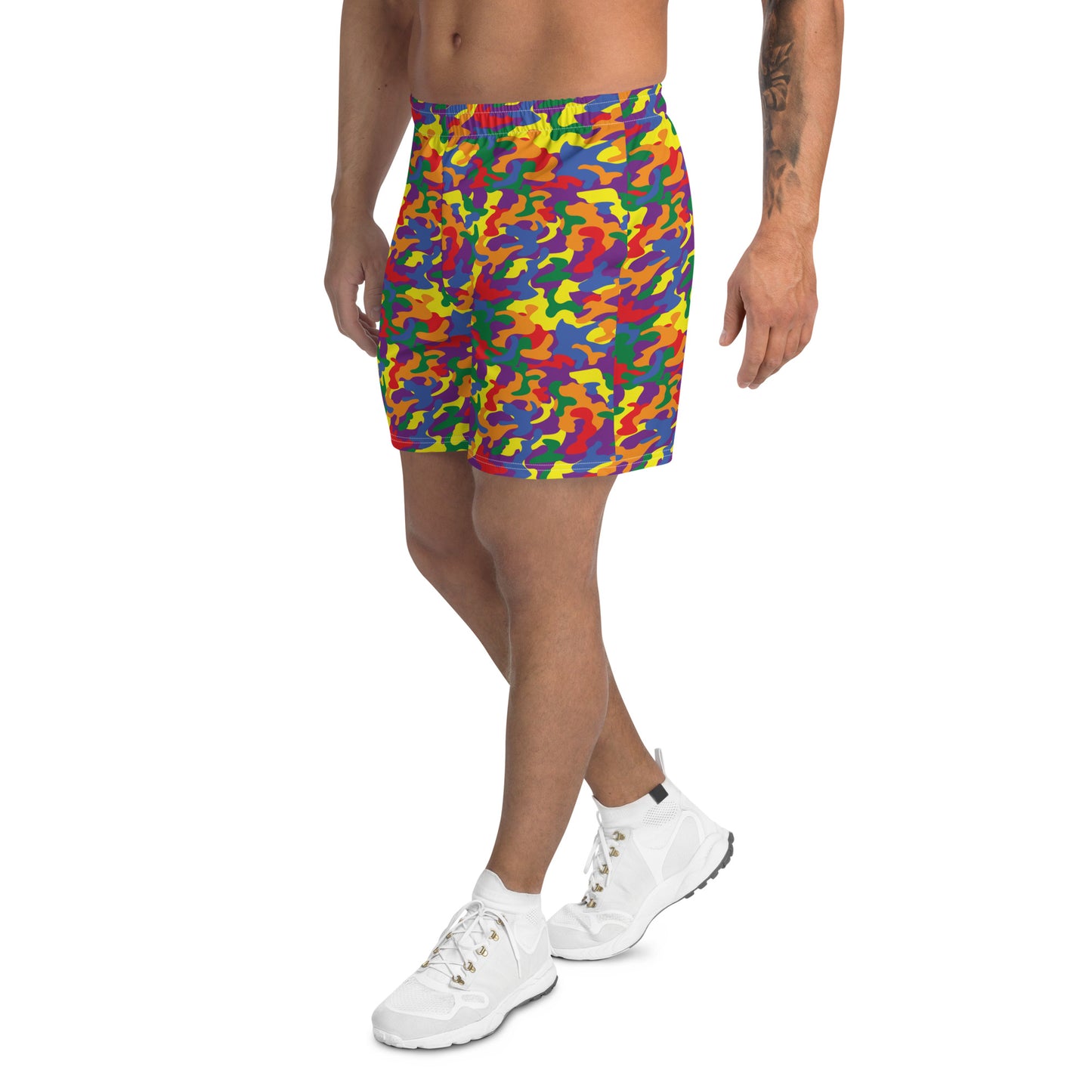 Rainbow Pride Men’s Recycled Athletic Shorts - LGBTQIA Red, Orange, Yellow, Green, Blue, Indigo, and Viole Athletic Short Pants - Parade Club Vacation Running Swimming