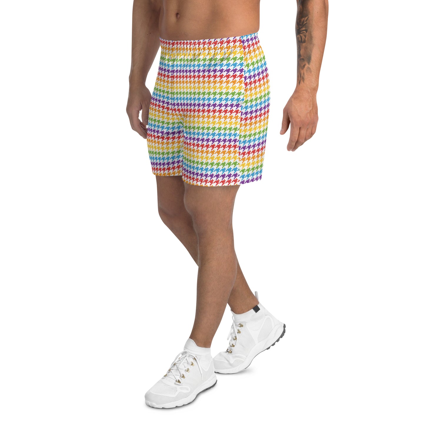 Rainbow Pride Men’s Recycled Athletic Shorts - LGBTQIA Red, Orange, Yellow, Green, Blue, Indigo, and Viole Athletic Short Pants - Parade Club Vacation Running Swimming