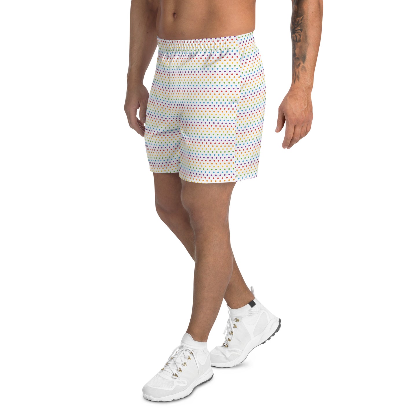 Rainbow Pride Men’s Recycled Athletic Shorts - LGBTQIA Red, Orange, Yellow, Green, Blue, Indigo, and Viole Athletic Short Pants - Parade Club Vacation Running Swimming