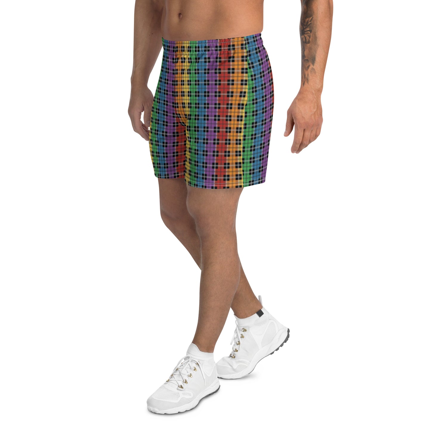 Rainbow Pride Men’s Recycled Athletic Shorts - LGBTQIA Red, Orange, Yellow, Green, Blue, Indigo, and Viole Athletic Short Pants - Parade Club Vacation Running Swimming