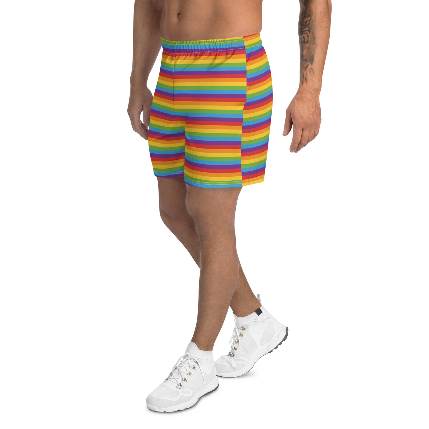 Rainbow Pride Men’s Recycled Athletic Shorts - LGBTQIA Red, Orange, Yellow, Green, Blue, Indigo, and Viole Athletic Short Pants - Parade Club Vacation Running Swimming