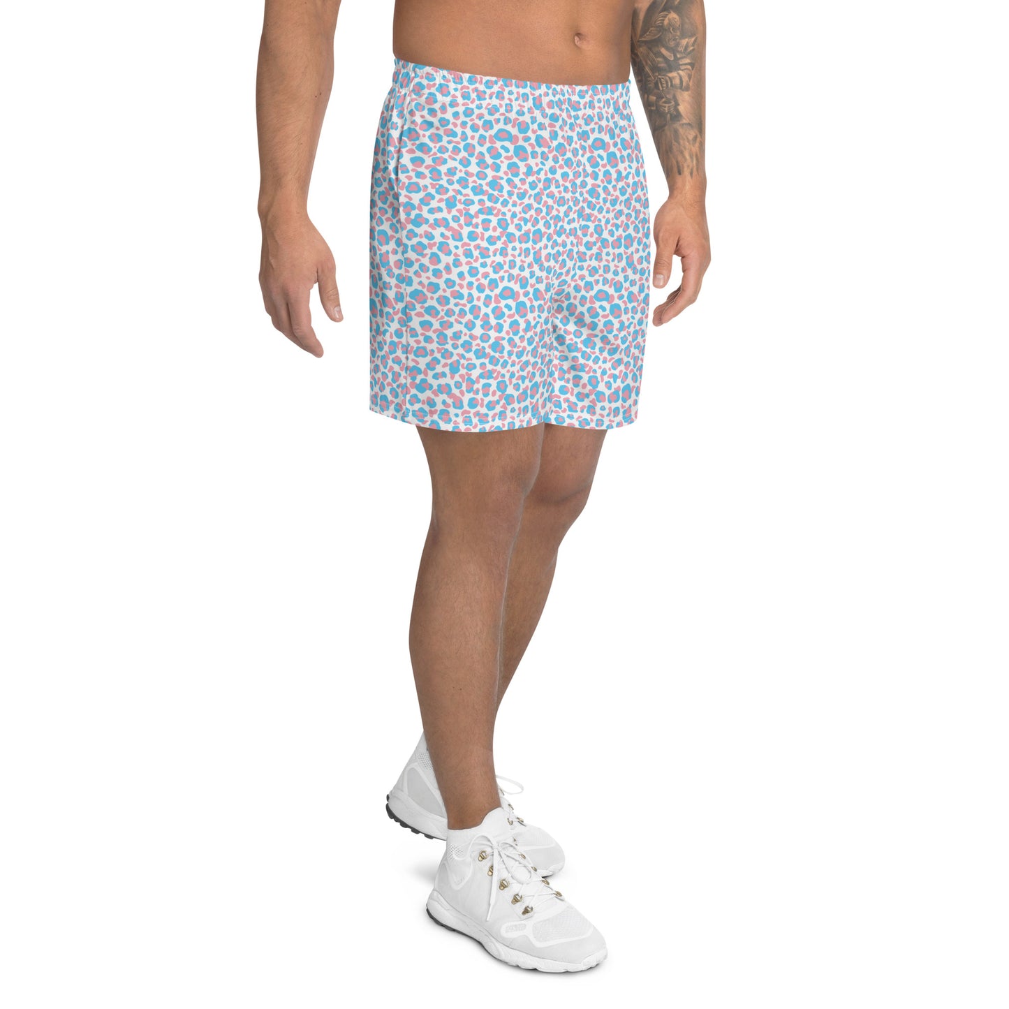 Transgender Pride Leopard Print Men's Athletic Shorts - LGBT LGBTQ Pink White Blue Trans Flag - Running Parade