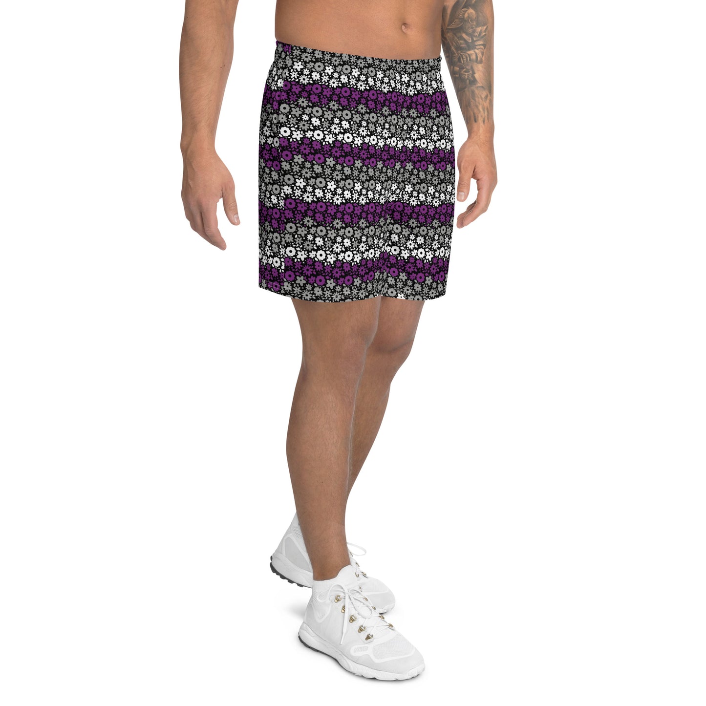 Asexual Pride Men’s Recycled Athletic Shorts - LGBTQIA Black, Gray, Purple, and White Athletic Short Pants - Parade Club Vacation Running Swimming