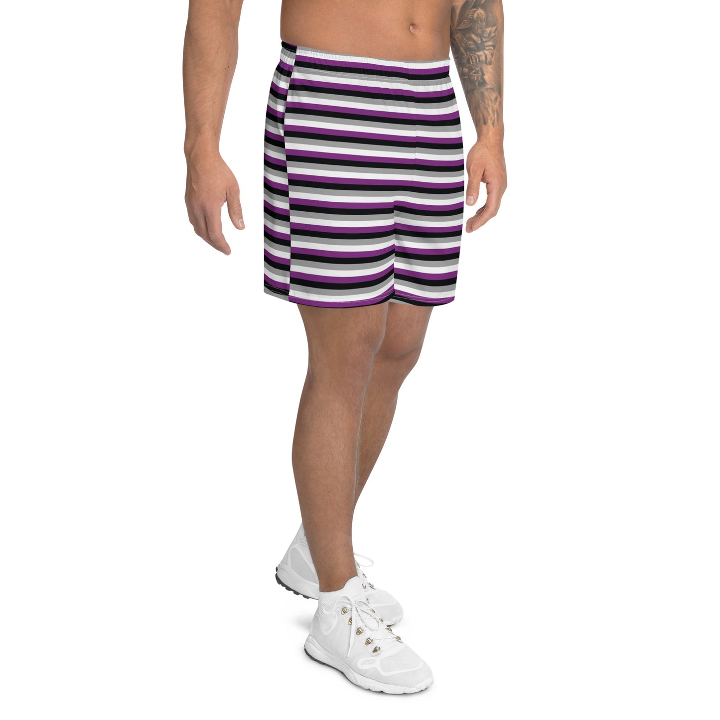 Asexual Pride Men’s Recycled Athletic Shorts - LGBTQIA Black, Gray, Purple, and White Athletic Short Pants - Parade Club Vacation Running Swimming