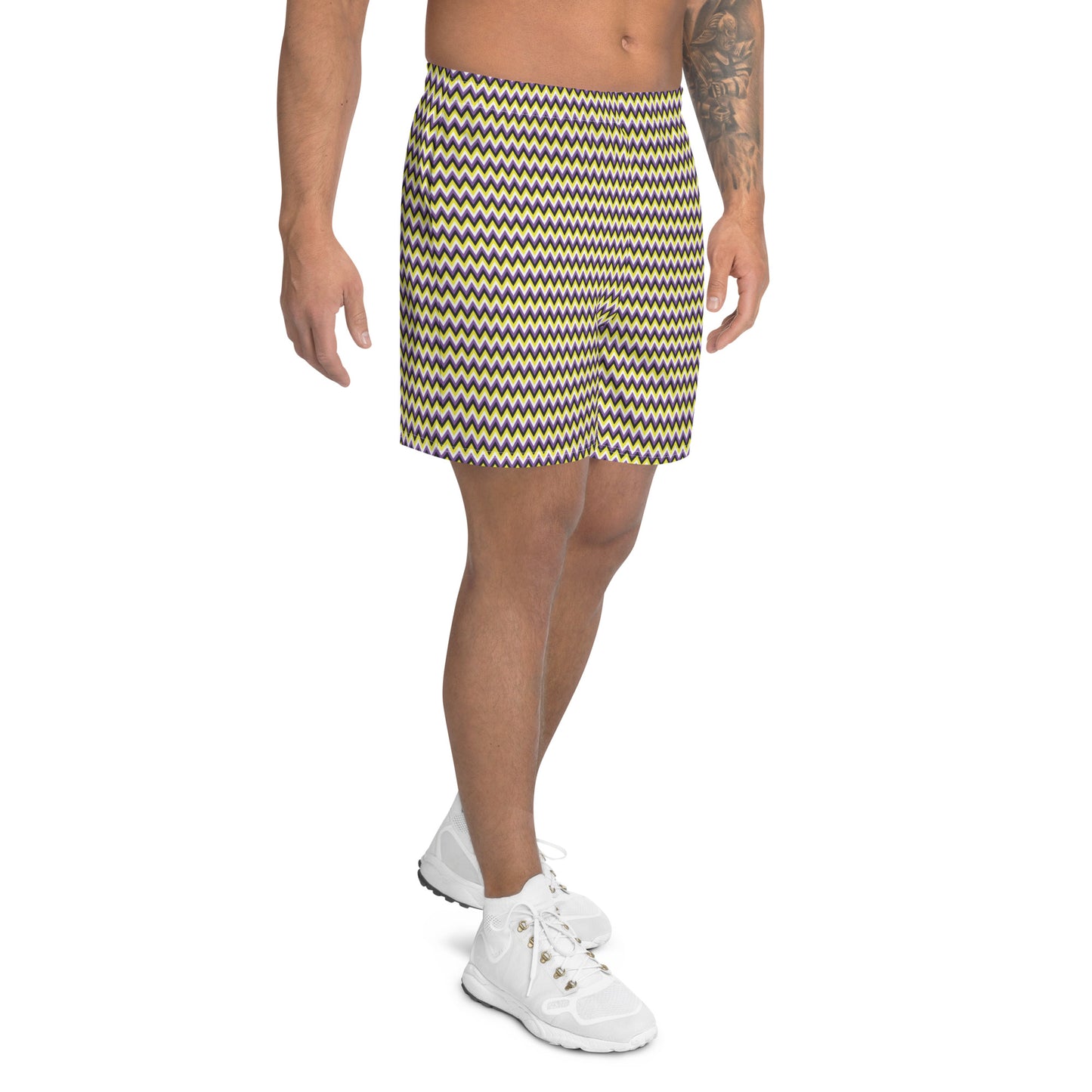 Non Binary Pride Men’s Recycled Athletic Shorts - LGBTQIA Yellow, Purple, White, Black Athletic Short Pants - Parade Club Vacation Running Swimming