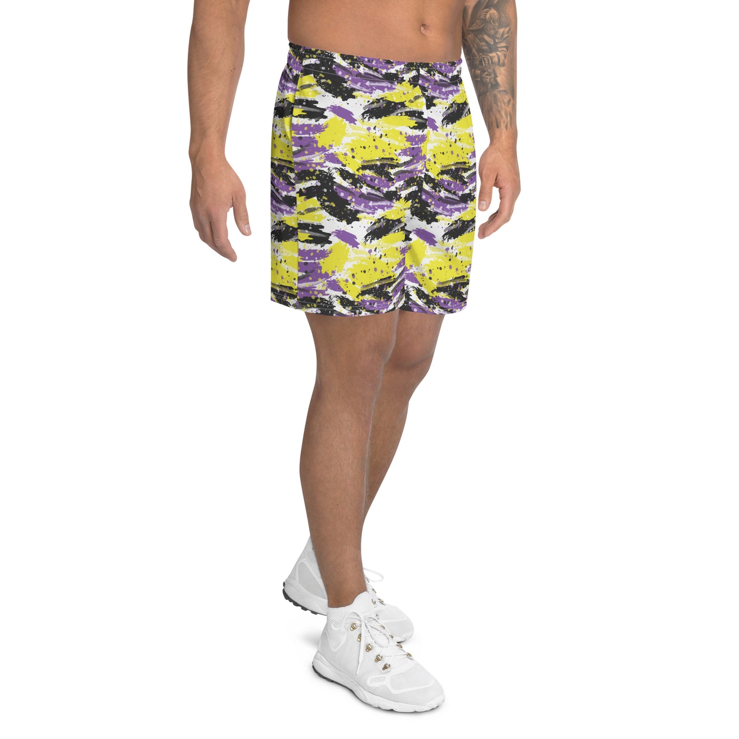 Non Binary Pride Men’s Recycled Athletic Shorts - LGBTQIA Yellow, Purple, White, Black Athletic Short Pants - Parade Club Vacation Running Swimming