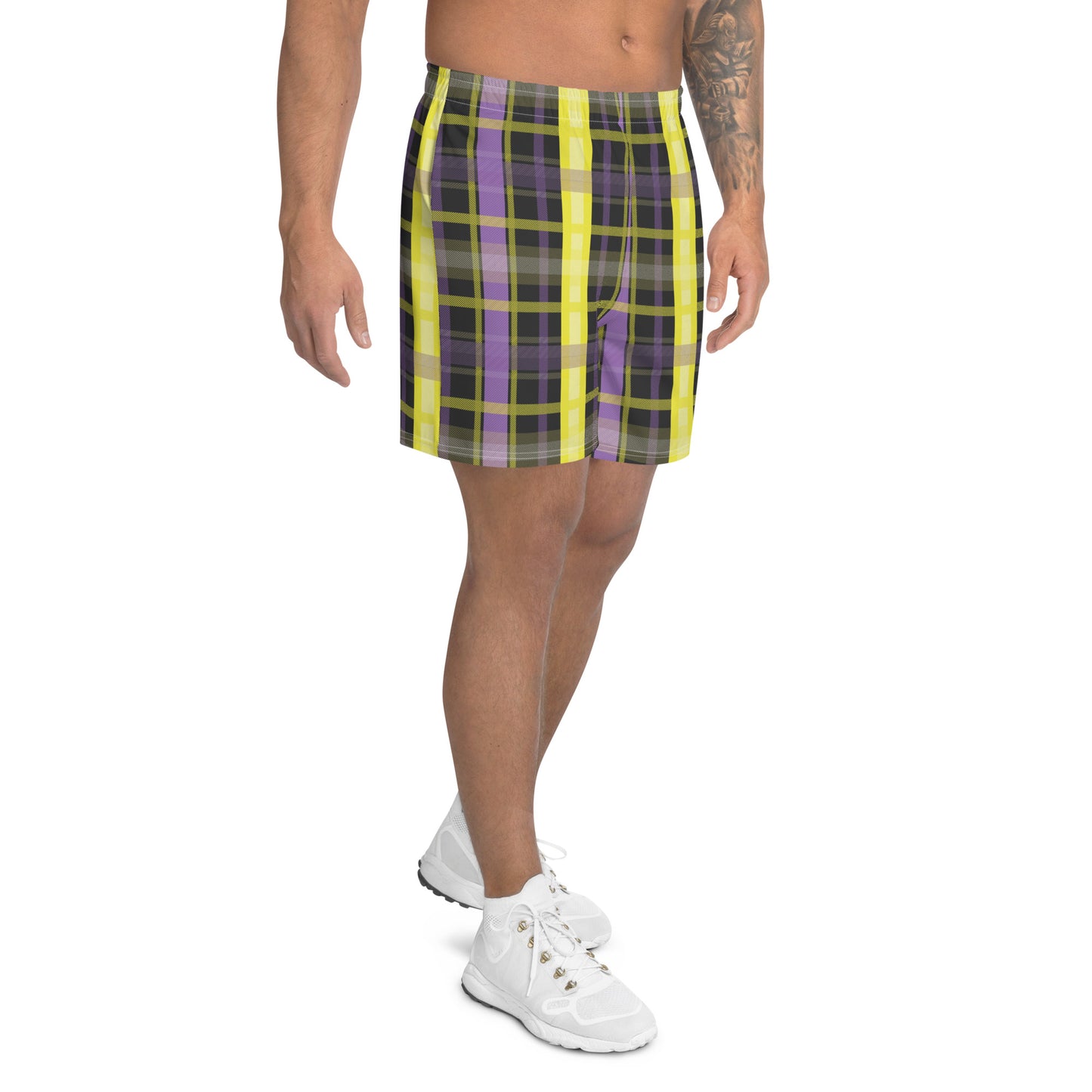 Non Binary Pride Men’s Recycled Athletic Shorts - LGBTQIA Yellow, Purple, White, Black Athletic Short Pants - Parade Club Vacation Running Swimming