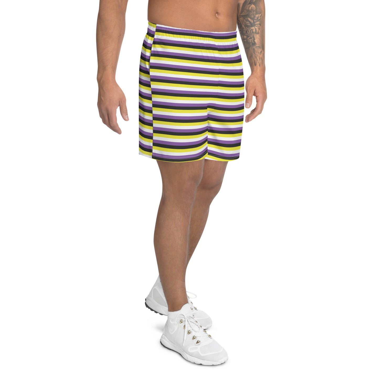 Non Binary Pride Men’s Recycled Athletic Shorts - LGBTQIA Yellow, Purple, White, Black Athletic Short Pants - Parade Club Vacation Running Swimming