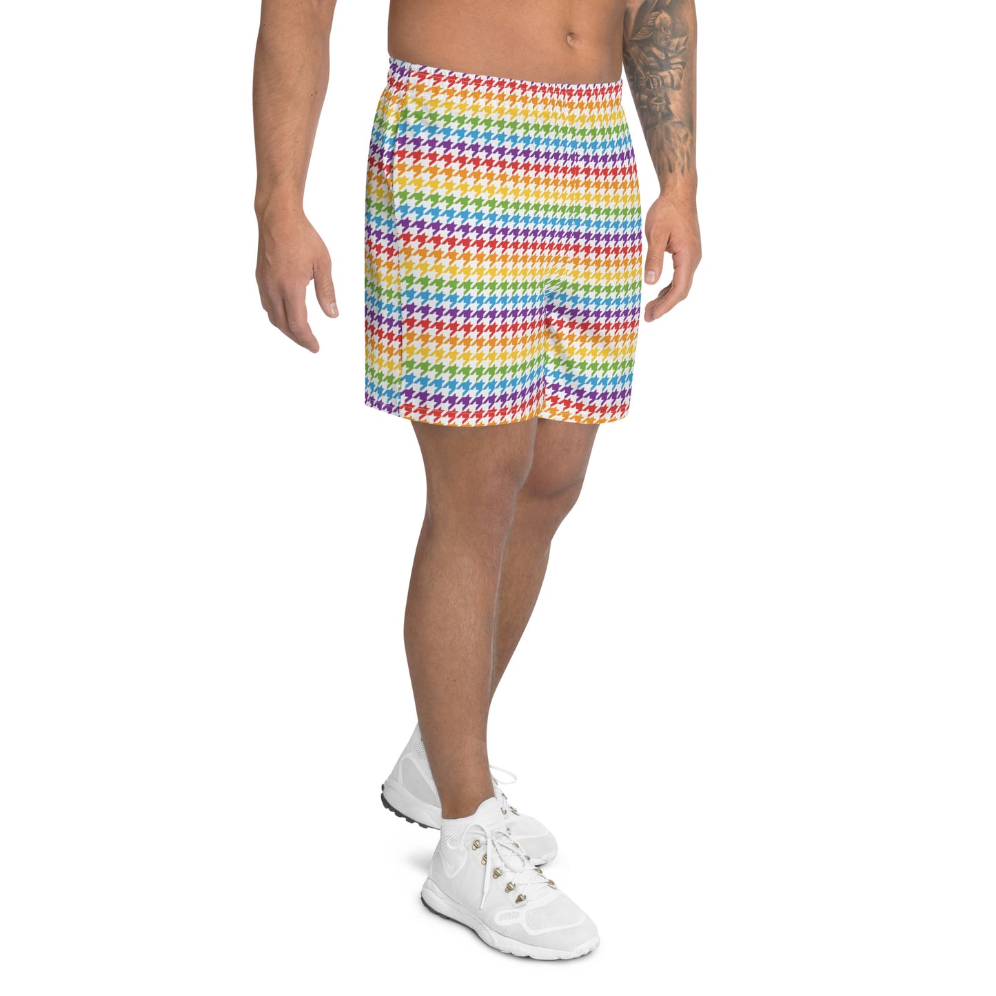 Rainbow Pride Men’s Recycled Athletic Shorts - LGBTQIA Red, Orange, Yellow, Green, Blue, Indigo, and Viole Athletic Short Pants - Parade Club Vacation Running Swimming