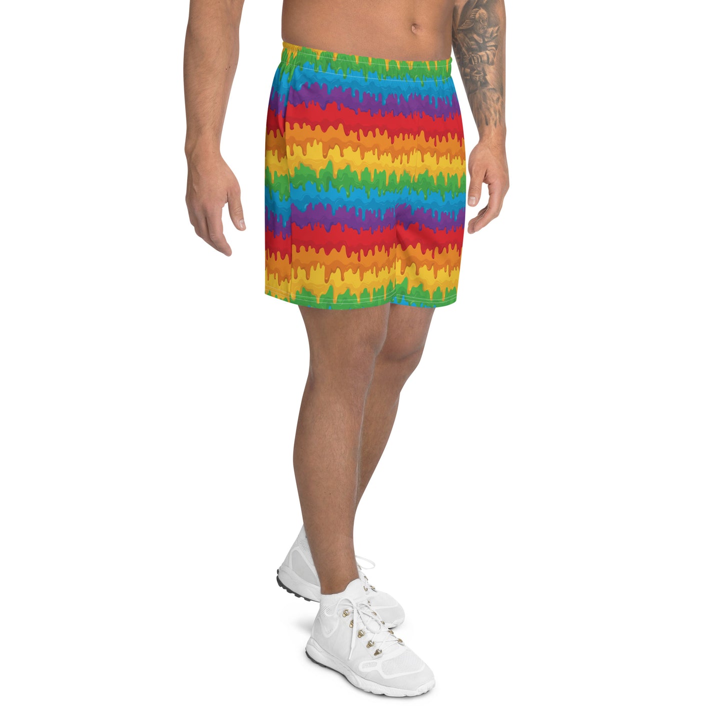 Rainbow Pride Men’s Recycled Athletic Shorts - LGBTQIA Red, Orange, Yellow, Green, Blue, Indigo, and Viole Athletic Short Pants - Parade Club Vacation Running Swimming