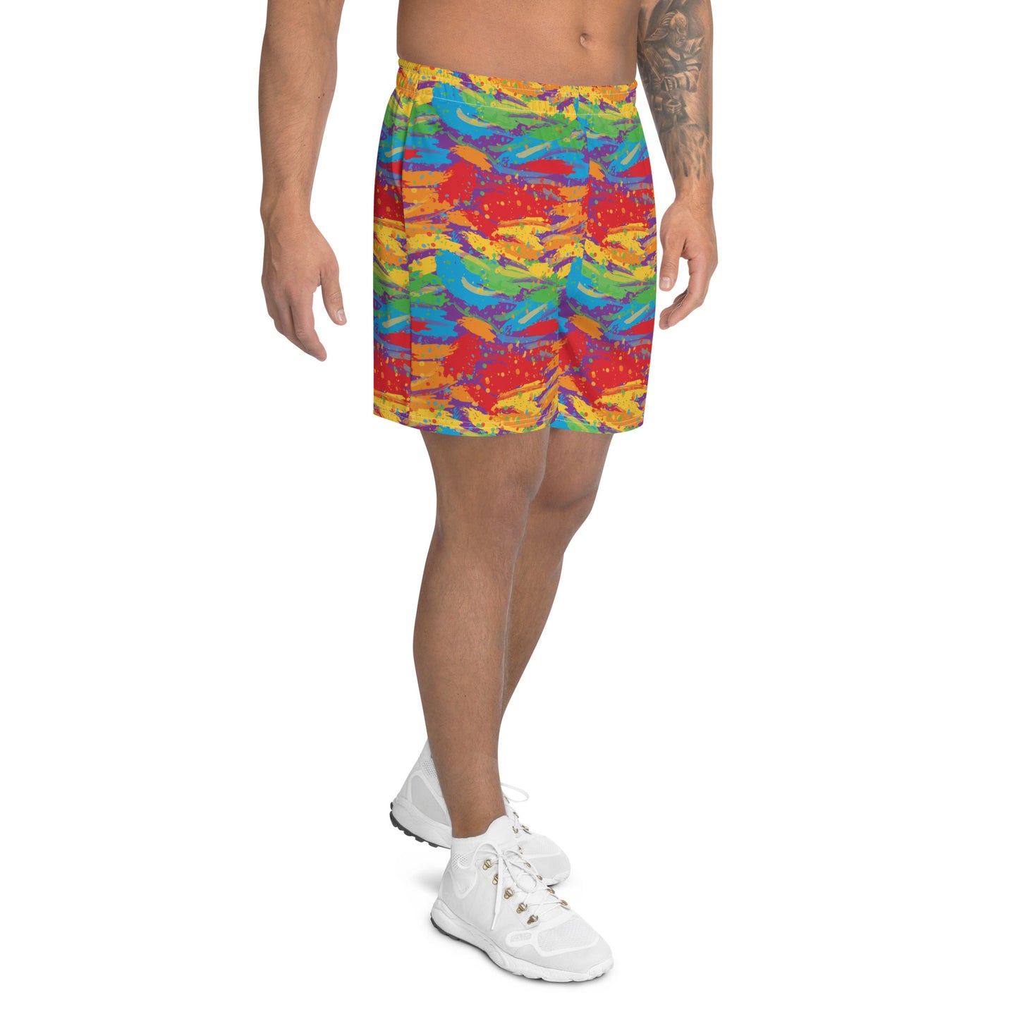 Rainbow Pride Men’s Recycled Athletic Shorts - LGBTQIA Red, Orange, Yellow, Green, Blue, Indigo, and Viole Athletic Short Pants - Parade Club Vacation Running Swimming