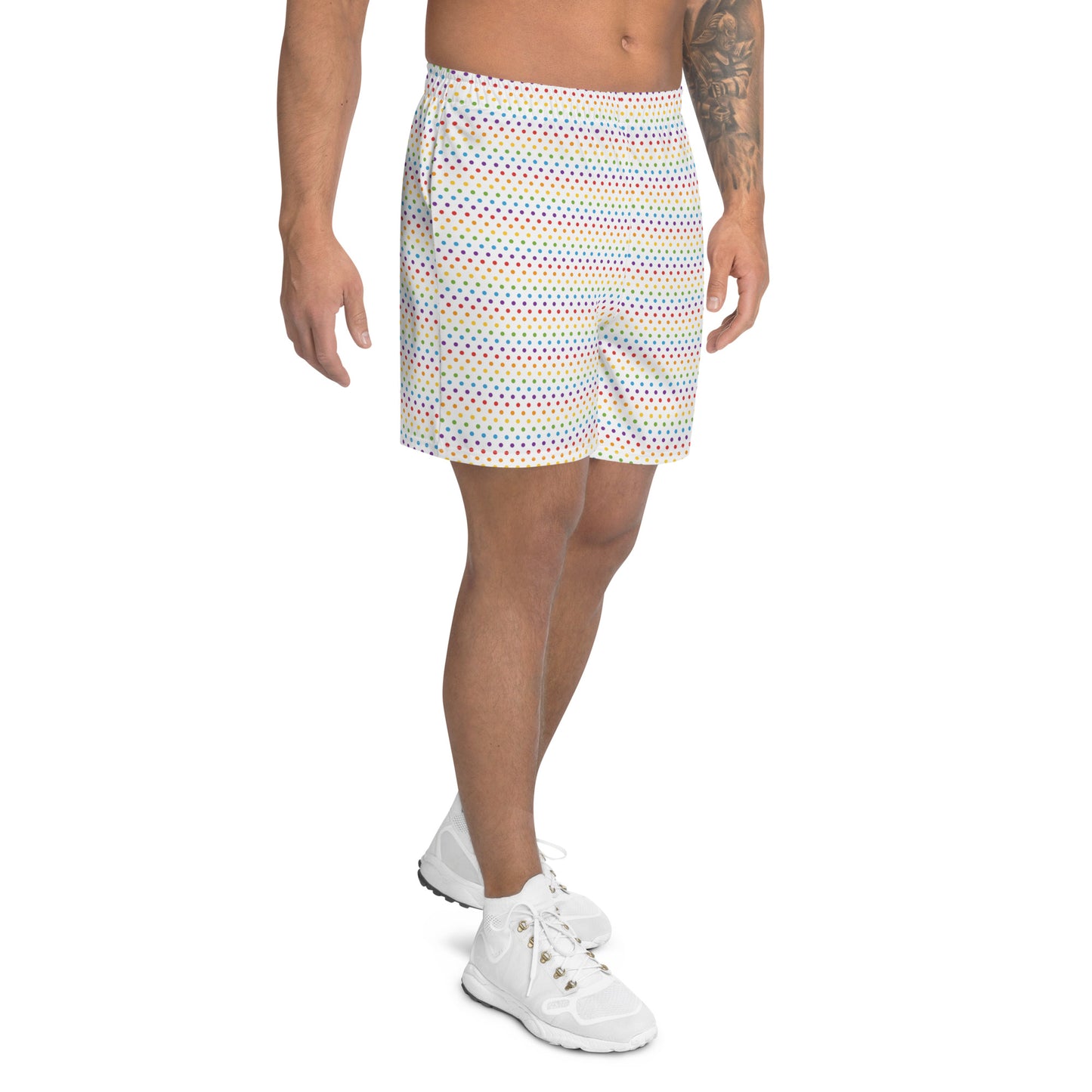 Rainbow Pride Men’s Recycled Athletic Shorts - LGBTQIA Red, Orange, Yellow, Green, Blue, Indigo, and Viole Athletic Short Pants - Parade Club Vacation Running Swimming