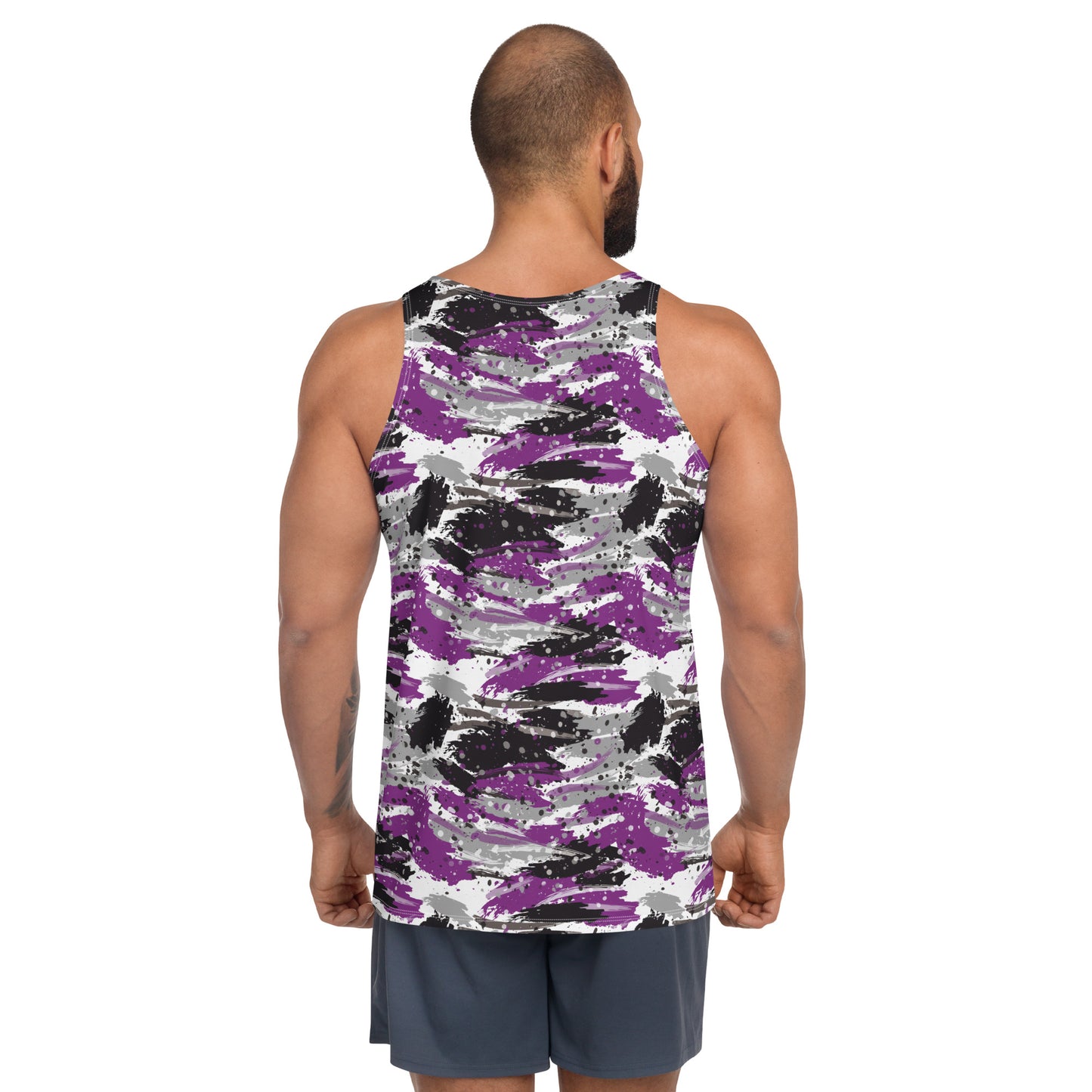 Asexual Pride Men's Tank Top Unisex T-Shirt - LGBTQIA Black, Gray, Purple, and White Flag Shirt - Parade Club Vacation