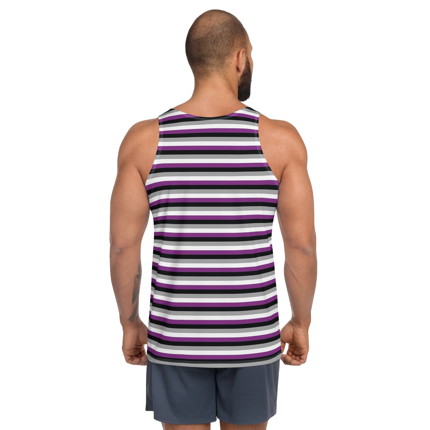 Asexual Pride Men's Tank Top Unisex T-Shirt - LGBTQIA Black, Gray, Purple, and White Flag Shirt - Parade Club Vacation