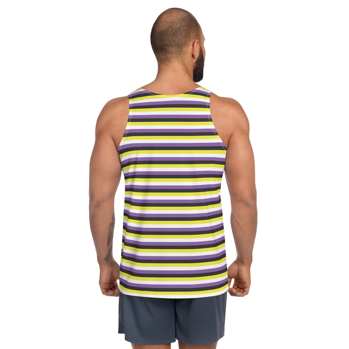 Non Binary Pride Men's Tank Top Unisex Tank Top - LGBTQIA Yellow, Purple, White, Black Flag Shirt - Parade Club Running