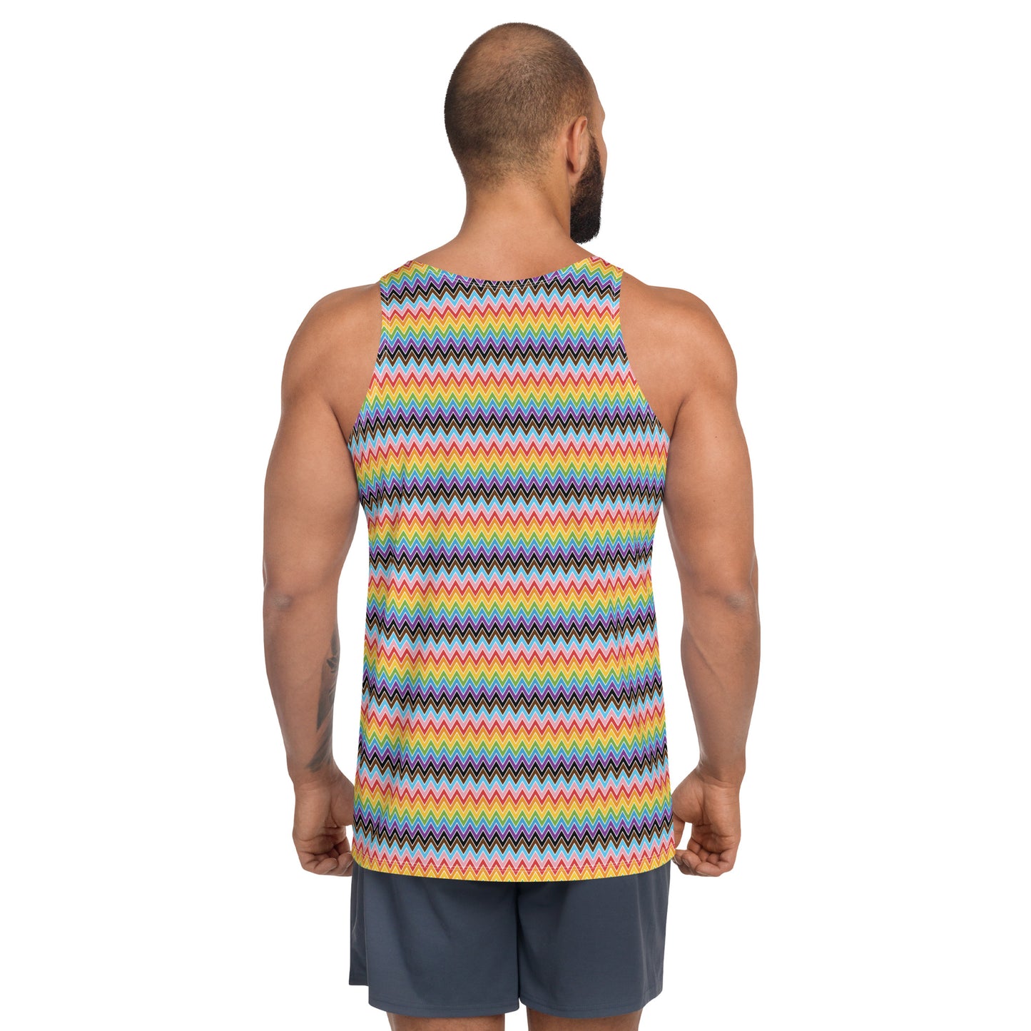 Progress Pride Pride Men's Tank Top Unisex Tank Top - LGBTQIA Red, Orange, Yellow, Green, Rainbow, Purple, Black, Pink and White Flag Shirt - Parade Club Running