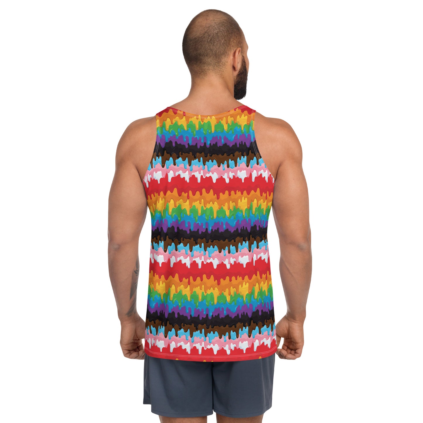 Progress Pride Pride Men's Tank Top Unisex Tank Top - LGBTQIA Red, Orange, Yellow, Green, Rainbow, Purple, Black, Pink and White Flag Shirt - Parade Club Running