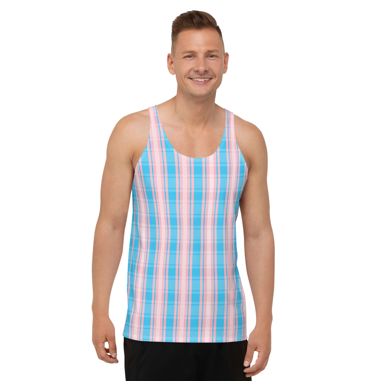 Transgender Pride Plaid Unisex Tank Top - LGBTQIA Pink White Blue Trans Flag Shirt - Parade Club Running