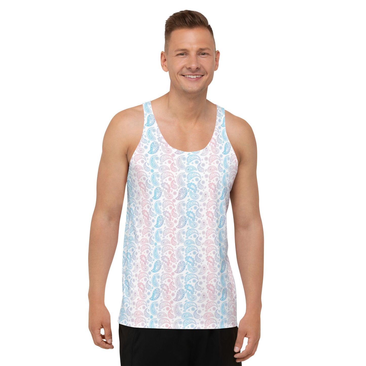 Transgender Pride Paisley Unisex Tank Top - LGBTQIA Pink White Blue Trans Flag Shirt - Parade Club Running