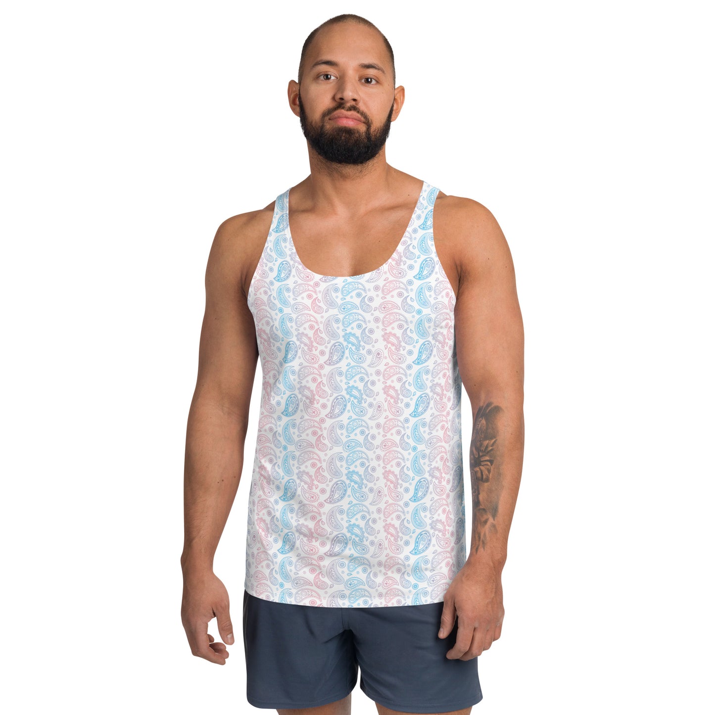 Transgender Pride Paisley Unisex Tank Top - LGBTQIA Pink White Blue Trans Flag Shirt - Parade Club Running