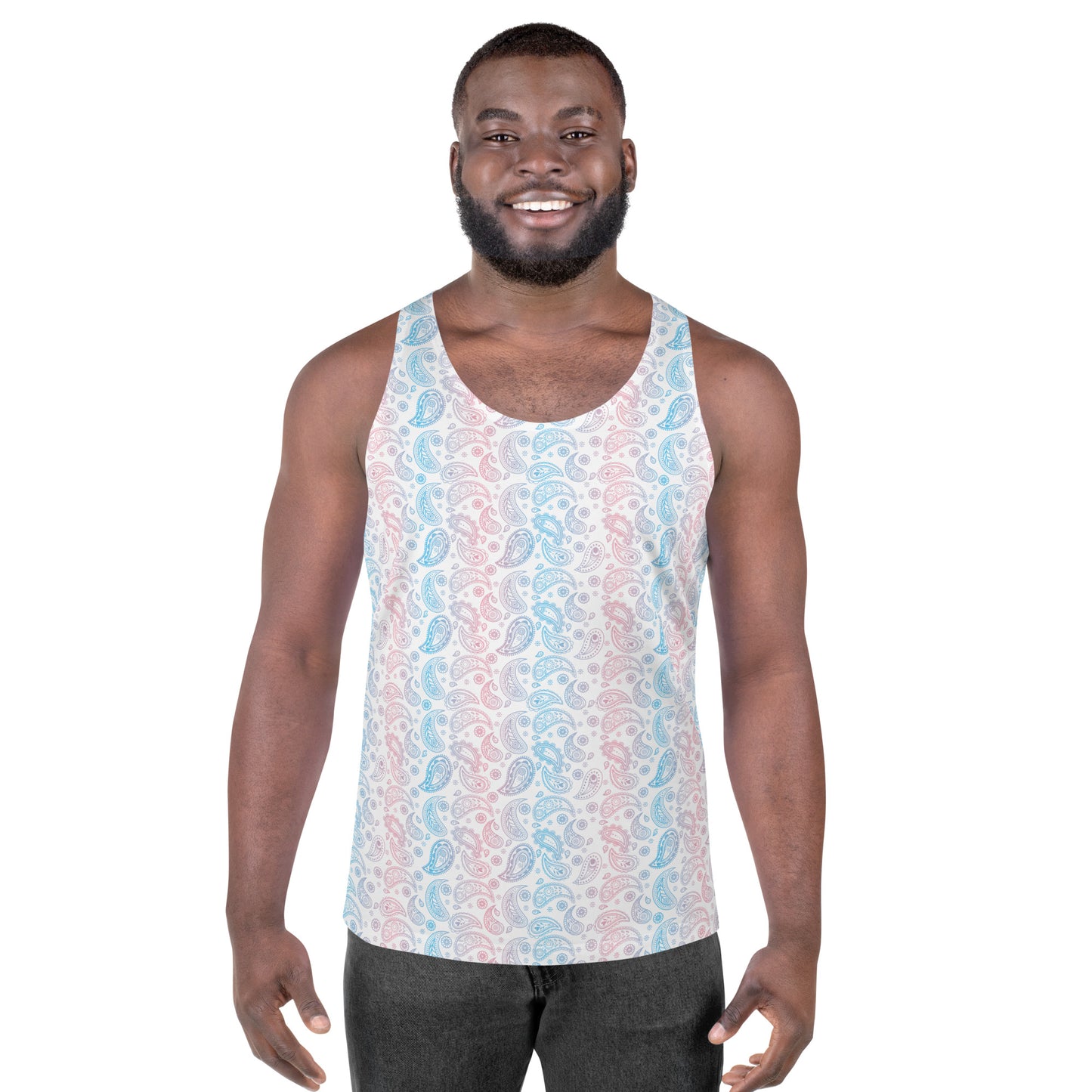 Transgender Pride Paisley Unisex Tank Top - LGBTQIA Pink White Blue Trans Flag Shirt - Parade Club Running