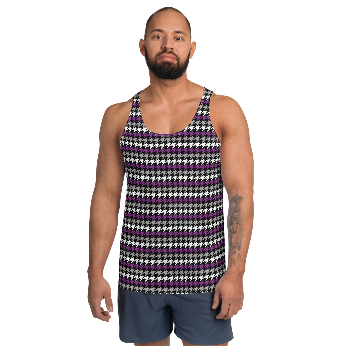 Asexual Pride Men's Tank Top Unisex T-Shirt - LGBTQIA Black, Gray, Purple, and White Flag Shirt - Parade Club Vacation