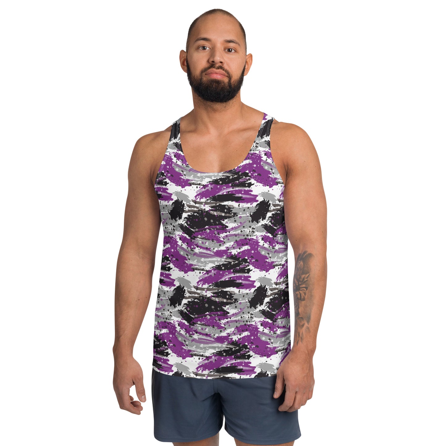 Asexual Pride Men's Tank Top Unisex T-Shirt - LGBTQIA Black, Gray, Purple, and White Flag Shirt - Parade Club Vacation