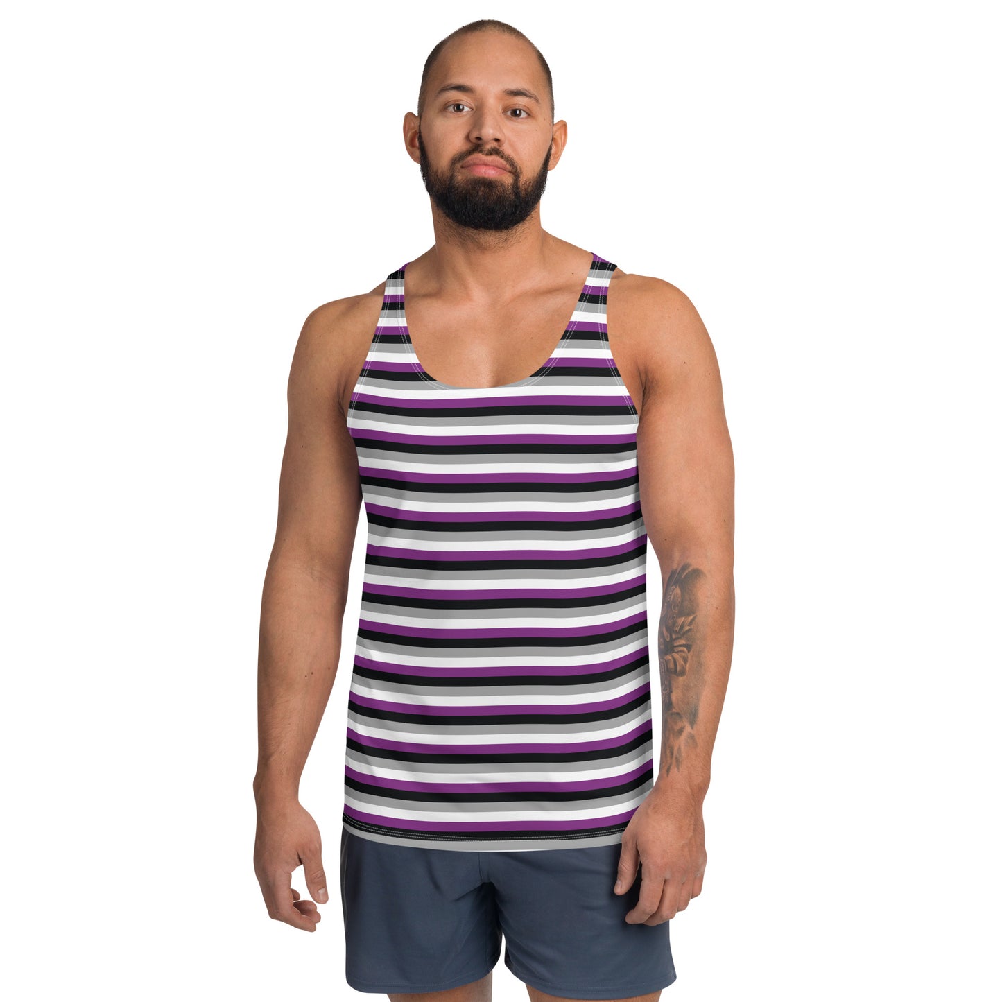 Asexual Pride Men's Tank Top Unisex T-Shirt - LGBTQIA Black, Gray, Purple, and White Flag Shirt - Parade Club Vacation