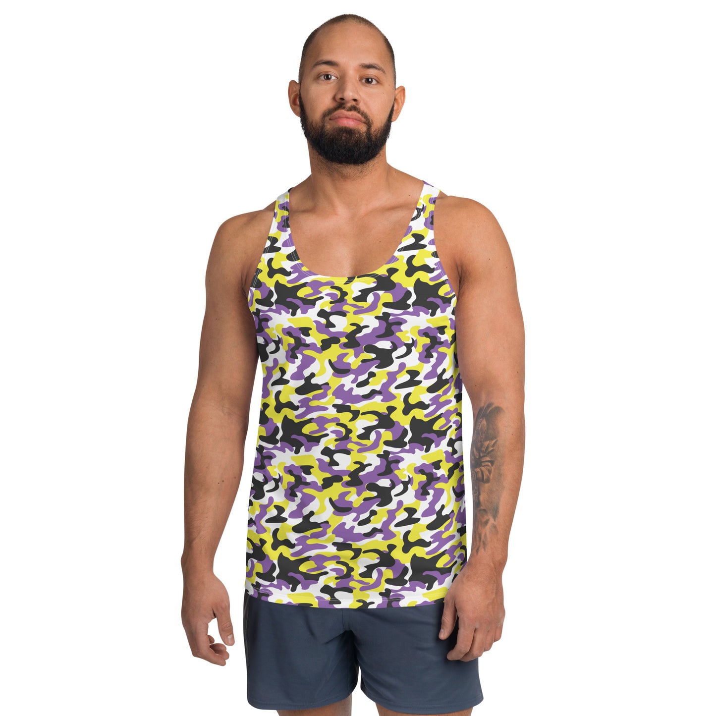 Non Binary Pride Men's Tank Top Unisex Tank Top - LGBTQIA Yellow, Purple, White, Black Flag Shirt - Parade Club Running