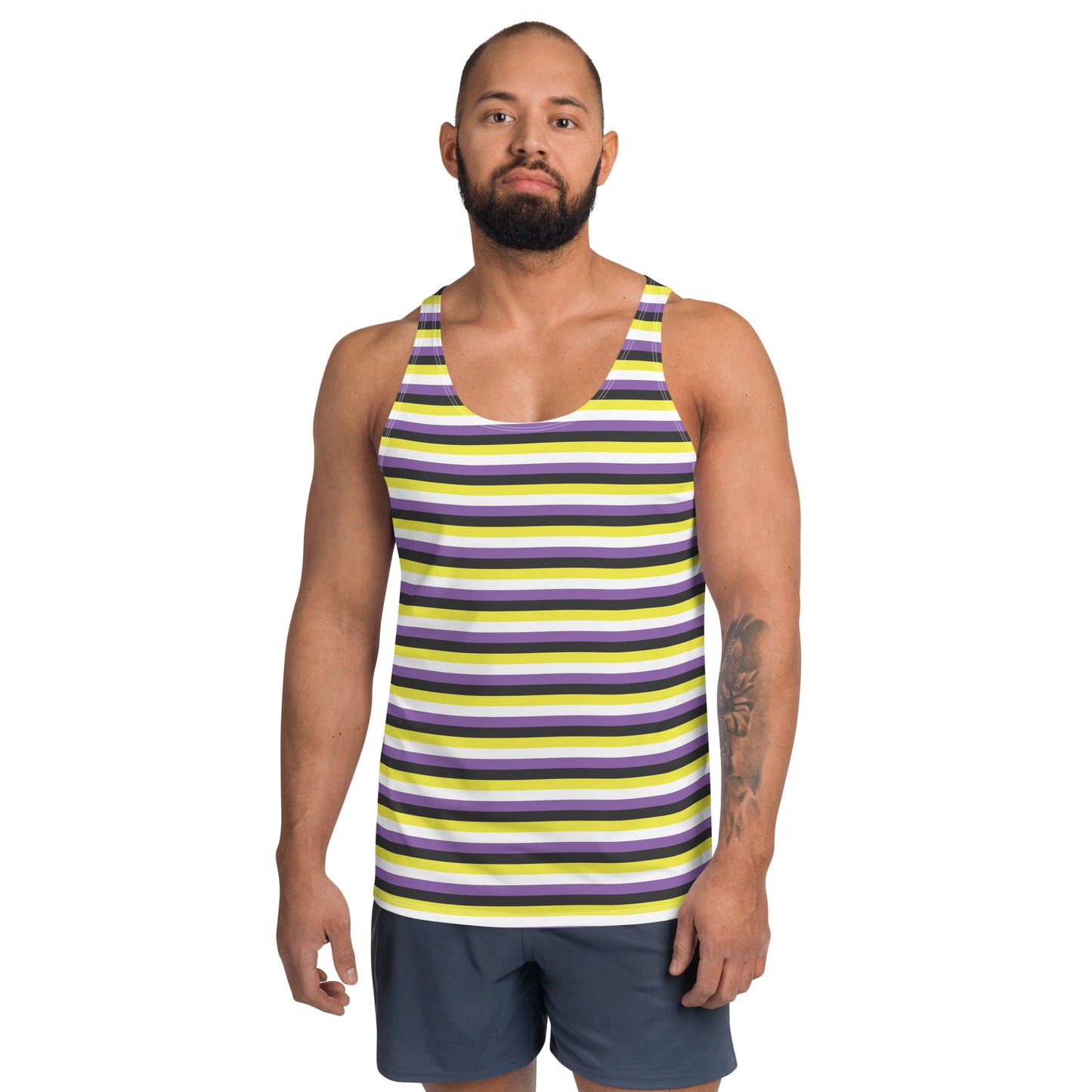 Non Binary Pride Men's Tank Top Unisex Tank Top - LGBTQIA Yellow, Purple, White, Black Flag Shirt - Parade Club Running