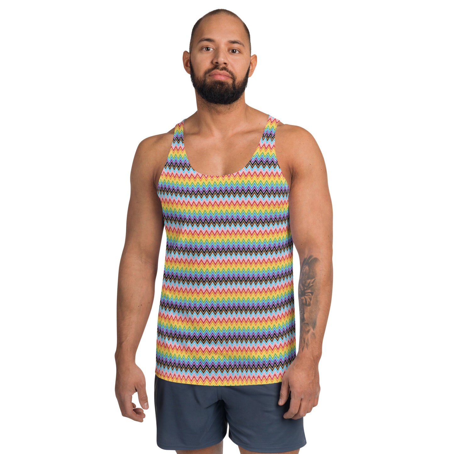 Progress Pride Pride Men's Tank Top Unisex Tank Top - LGBTQIA Red, Orange, Yellow, Green, Rainbow, Purple, Black, Pink and White Flag Shirt - Parade Club Running