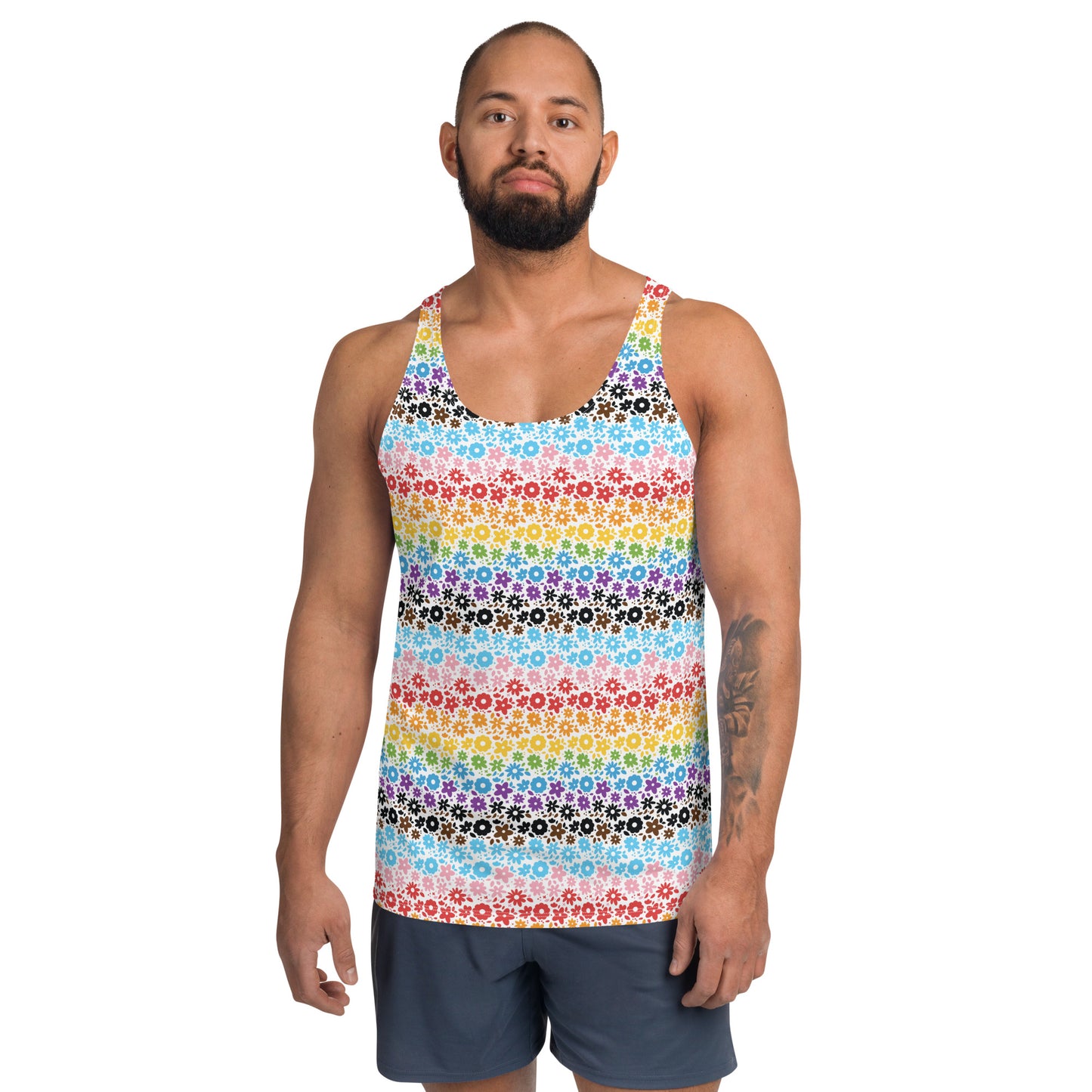 Progress Pride Pride Men's Tank Top Unisex Tank Top - LGBTQIA Red, Orange, Yellow, Green, Rainbow, Purple, Black, Pink and White Flag Shirt - Parade Club Running