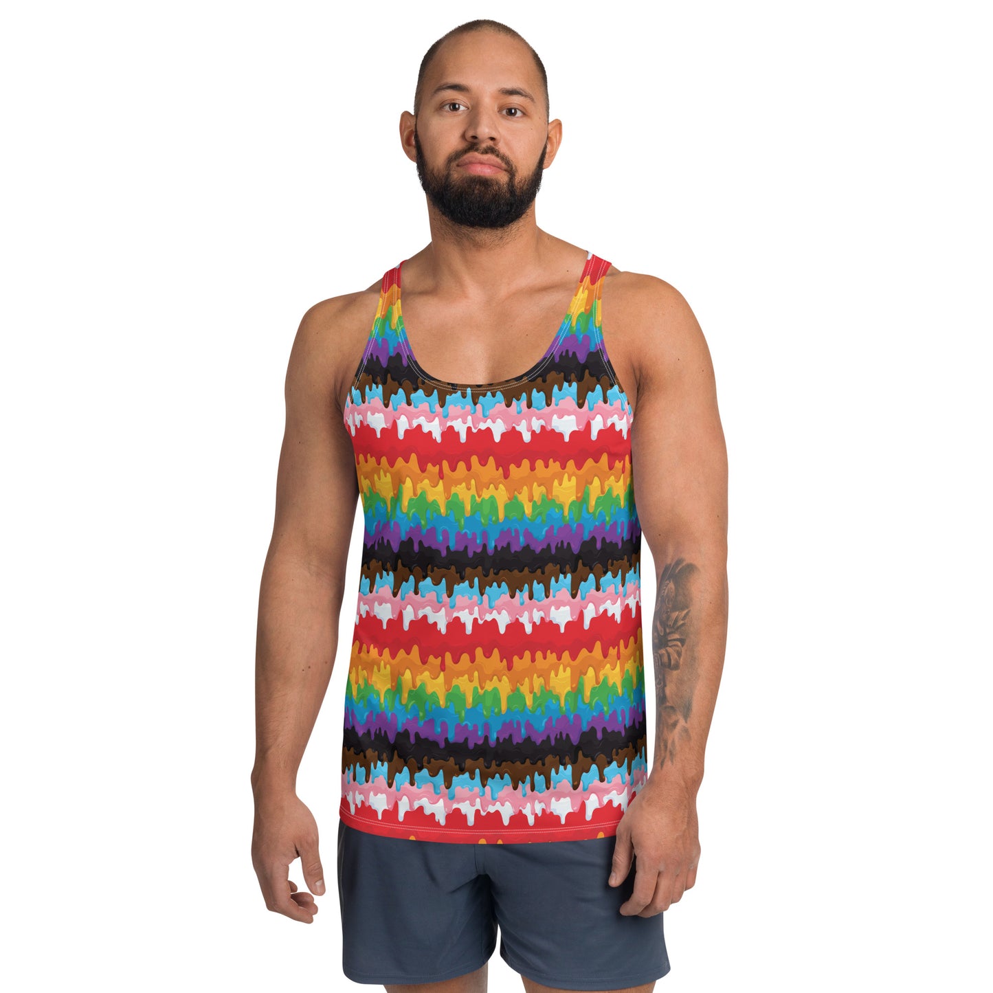 Progress Pride Pride Men's Tank Top Unisex Tank Top - LGBTQIA Red, Orange, Yellow, Green, Rainbow, Purple, Black, Pink and White Flag Shirt - Parade Club Running