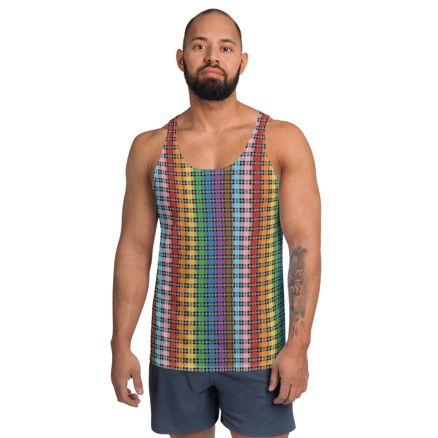 Progress Pride Pride Men's Tank Top Unisex Tank Top - LGBTQIA Red, Orange, Yellow, Green, Rainbow, Purple, Black, Pink and White Flag Shirt - Parade Club Running