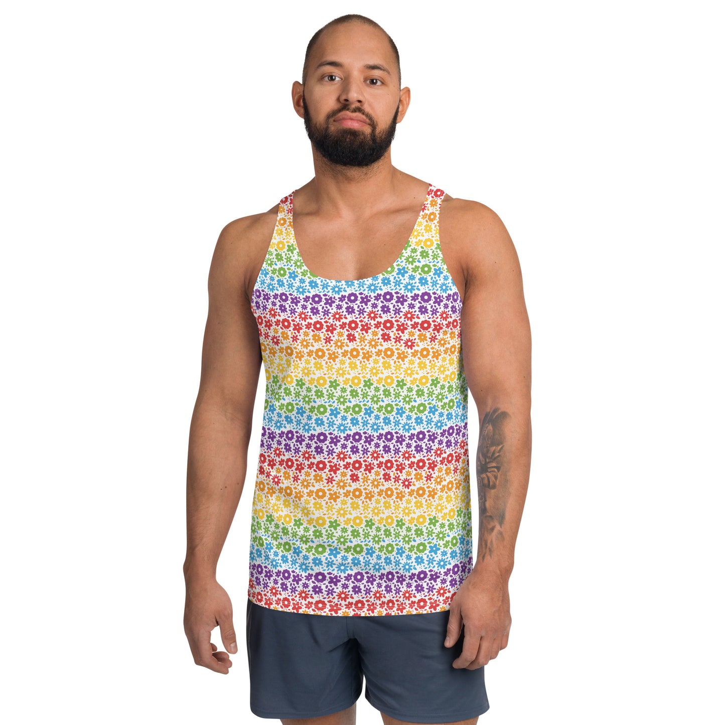 Rainbow Pride Men's Tank Top Unisex Tank Top - LGBTQIA Red, Orange, Yellow, Green, Blue, Indigo, and Viole Flag Shirt - Parade Club Running