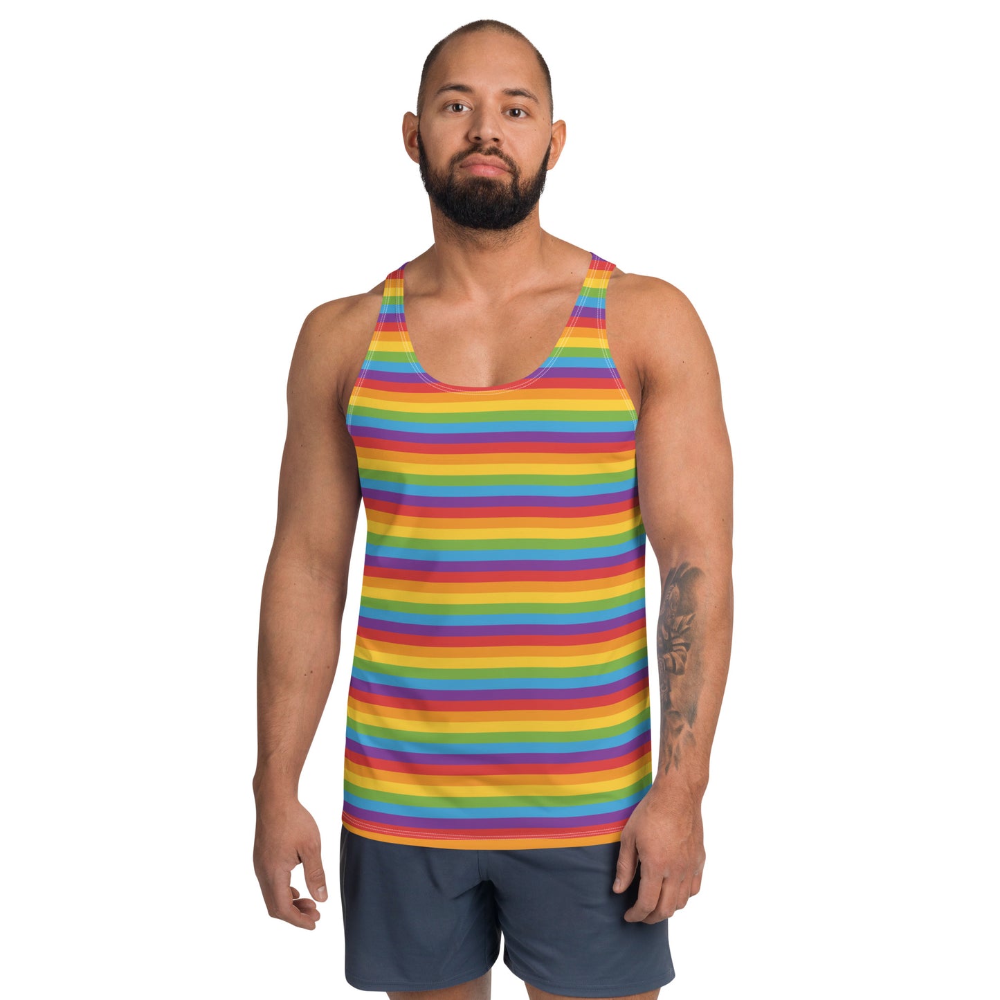 Rainbow Pride Men's Tank Top Unisex Tank Top - LGBTQIA Red, Orange, Yellow, Green, Blue, Indigo, and Viole Flag Shirt - Parade Club Running