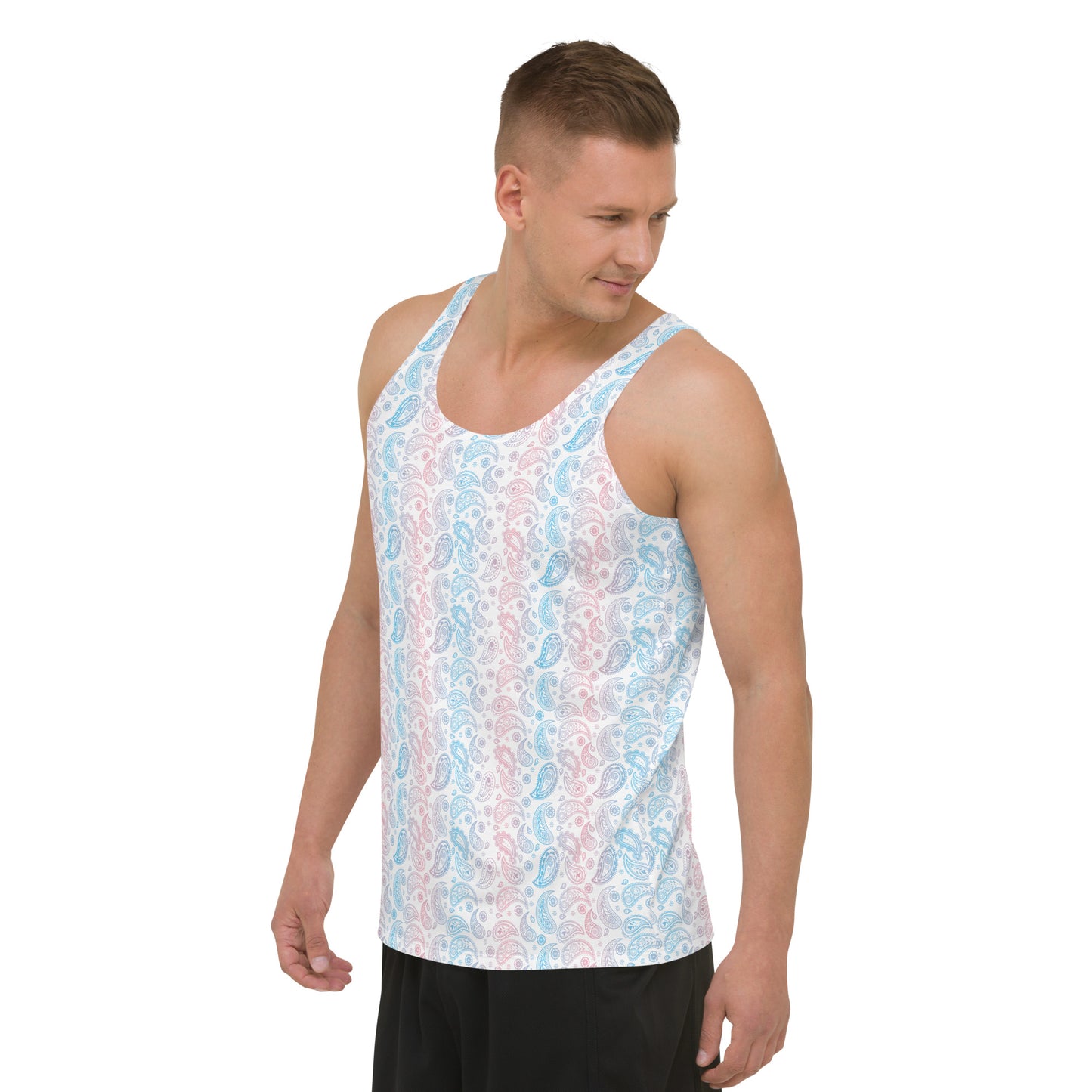 Transgender Pride Paisley Unisex Tank Top - LGBTQIA Pink White Blue Trans Flag Shirt - Parade Club Running