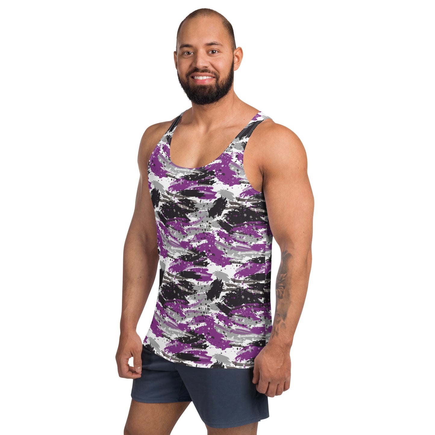 Asexual Pride Men's Tank Top Unisex T-Shirt - LGBTQIA Black, Gray, Purple, and White Flag Shirt - Parade Club Vacation