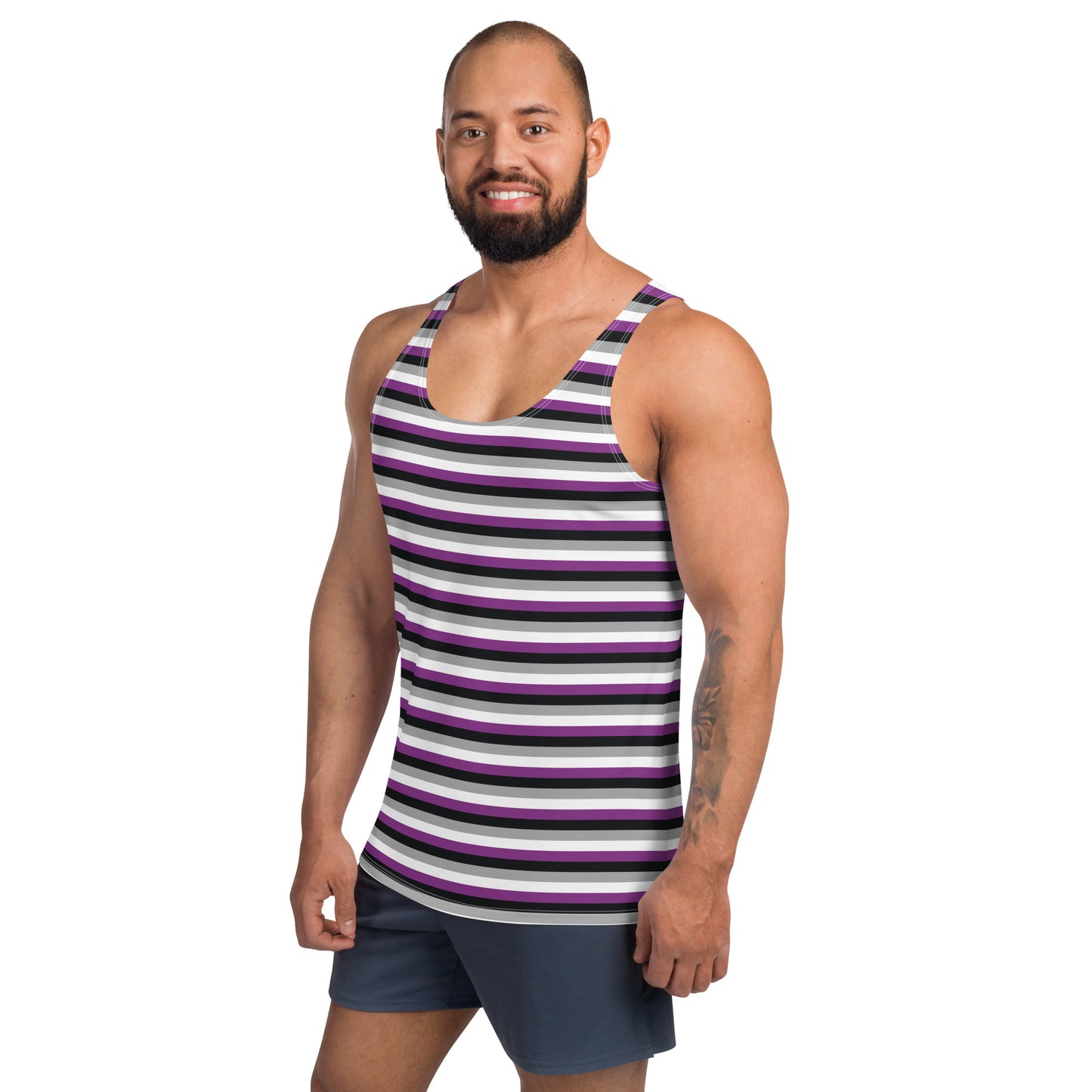 Asexual Pride Men's Tank Top Unisex T-Shirt - LGBTQIA Black, Gray, Purple, and White Flag Shirt - Parade Club Vacation