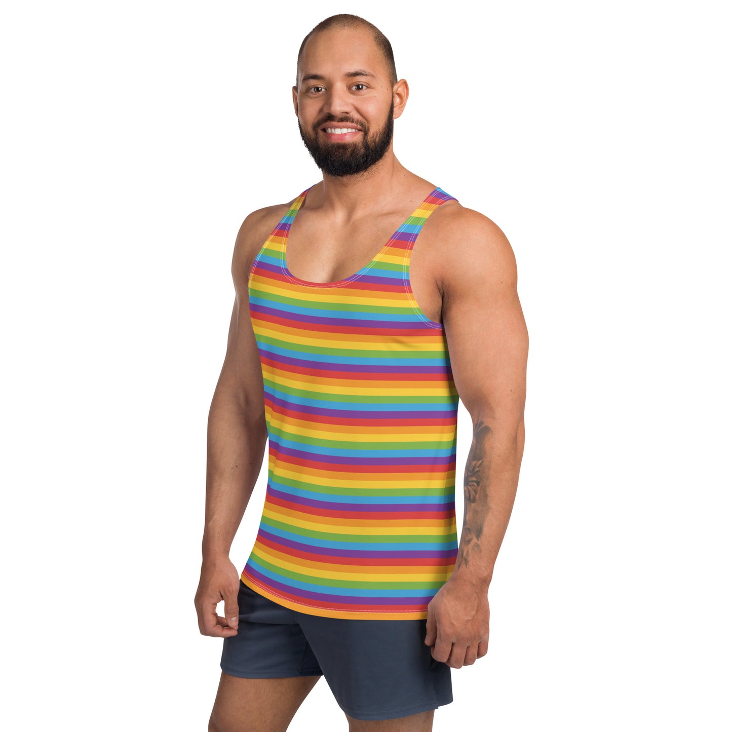 Rainbow Pride Men's Tank Top Unisex Tank Top - LGBTQIA Red, Orange, Yellow, Green, Blue, Indigo, and Viole Flag Shirt - Parade Club Running