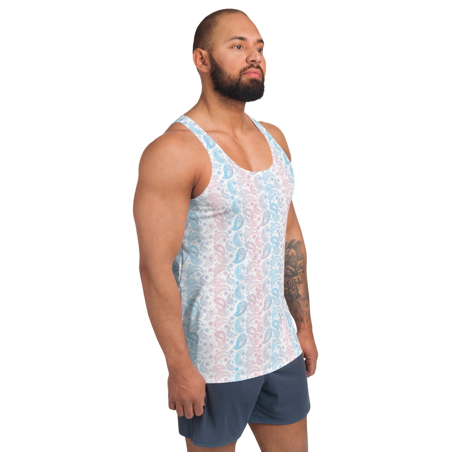 Transgender Pride Paisley Unisex Tank Top - LGBTQIA Pink White Blue Trans Flag Shirt - Parade Club Running