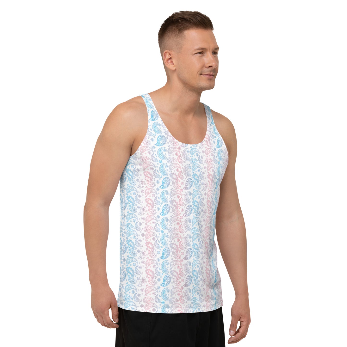 Transgender Pride Paisley Unisex Tank Top - LGBTQIA Pink White Blue Trans Flag Shirt - Parade Club Running