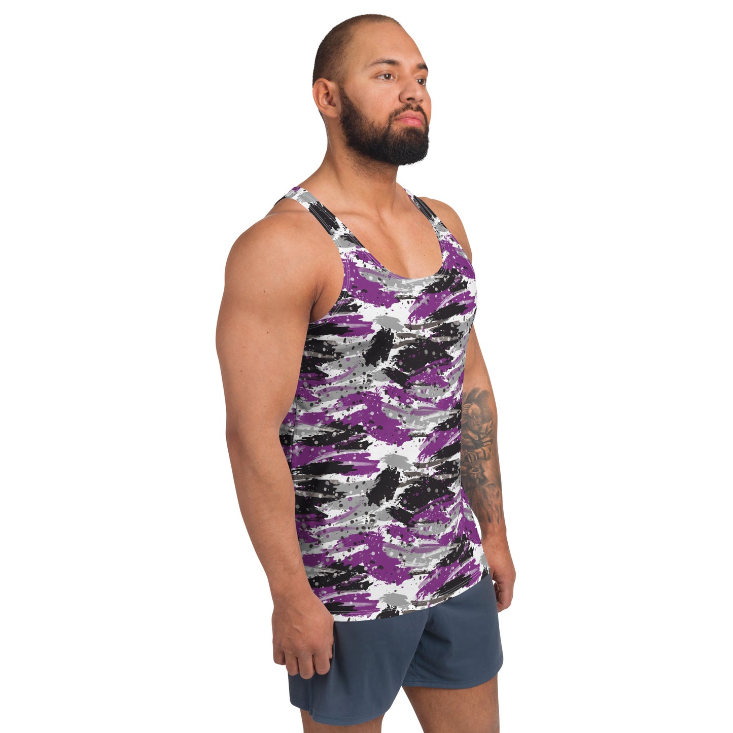 Asexual Pride Men's Tank Top Unisex T-Shirt - LGBTQIA Black, Gray, Purple, and White Flag Shirt - Parade Club Vacation